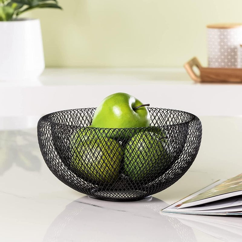 BOTIST Metal Wire Mesh Fruit Bowl Creative Round Storage Basket for Fruits Vegetables Iron Fruit Storage Basket for Kitchen Countertop Pack of 1 Black - Image 2