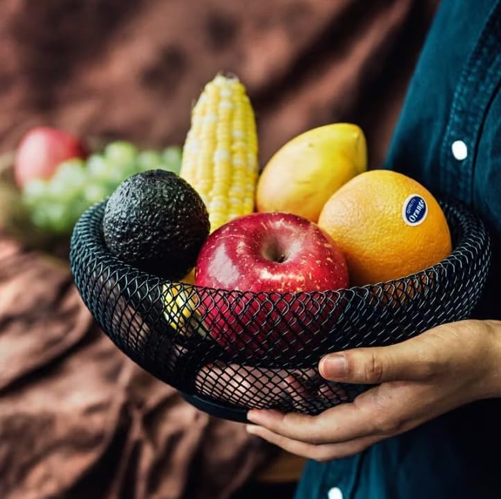 BOTIST Metal Wire Mesh Fruit Bowl Creative Round Storage Basket for Fruits Vegetables Iron Fruit Storage Basket for Kitchen Countertop Pack of 1 Black - Image 3