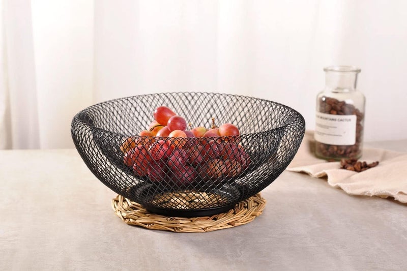 BOTIST Metal Wire Mesh Fruit Bowl Creative Round Storage Basket for Fruits Vegetables Iron Fruit Storage Basket for Kitchen Countertop Pack of 1 Black - Image 4
