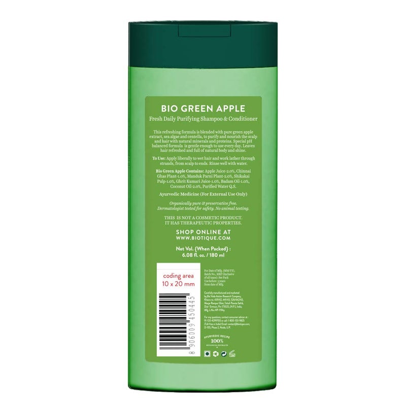 Biotique Bio Green Apple Fresh Daily Purifying Shampoo and Conditioner for Oily Scalp and Hair, 180ml - Image 2