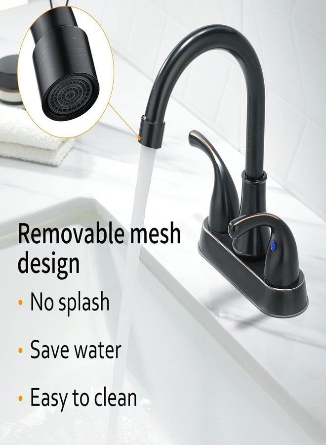 Fransiton Oil Rubbed Bronze Bathroom Sink Faucet 4 Inch Faucet 2 Handle with Pop-up Drain Stopper and Supply Hoses(Set of 2) - Image 4