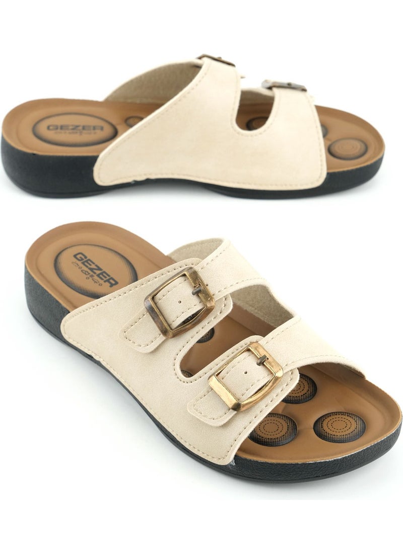 Gezer - Summer Comfortable Sole Two Buckle Adjustable Faux Leather Daily Women's Slippers - Image 1