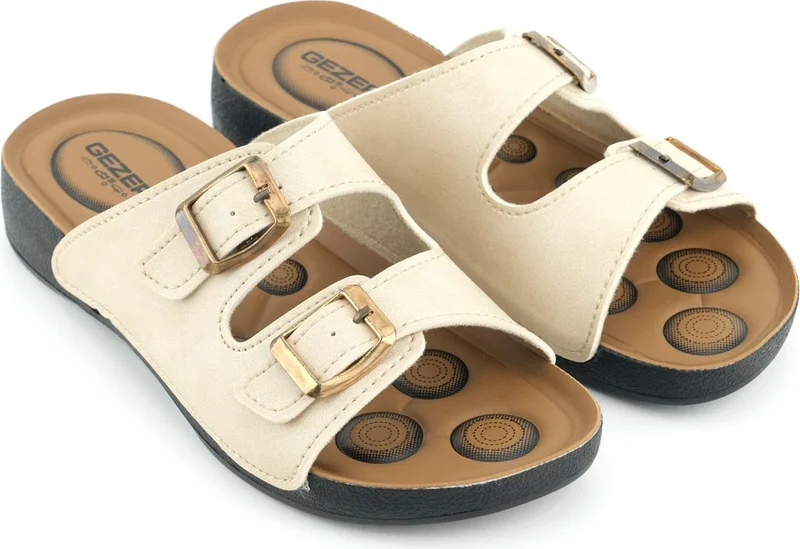 Gezer Summer Comfortable Sole Two Buckle Adjustable Faux Leather Daily Women's Slippers