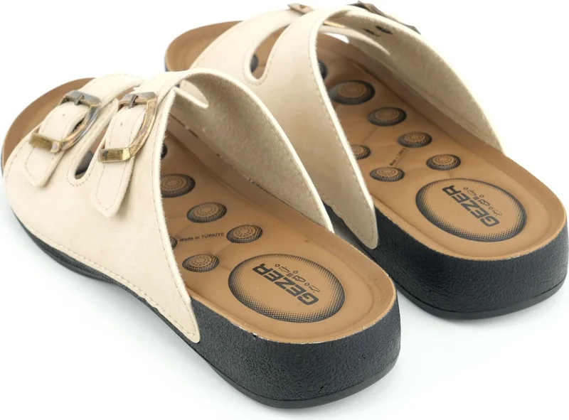 Gezer Summer Comfortable Sole Two Buckle Adjustable Faux Leather Daily Women's Slippers