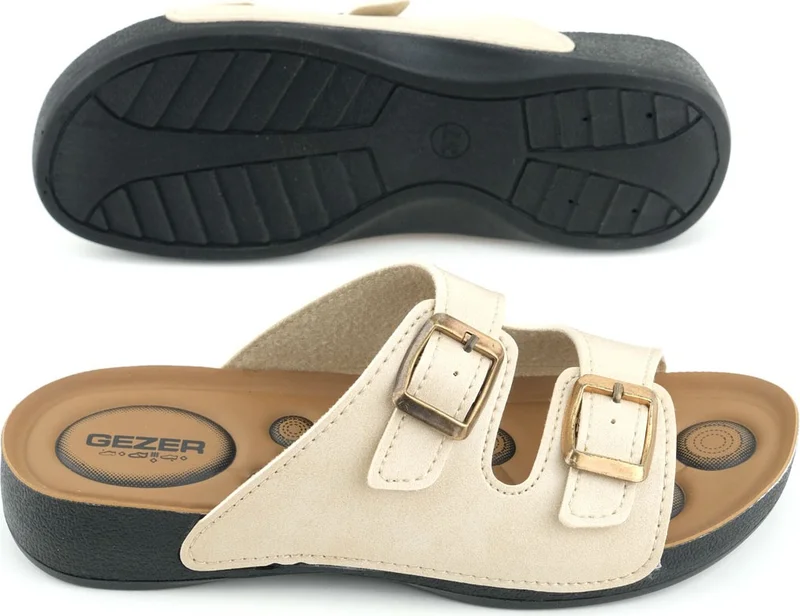 Gezer Summer Comfortable Sole Two Buckle Adjustable Faux Leather Daily Women's Slippers