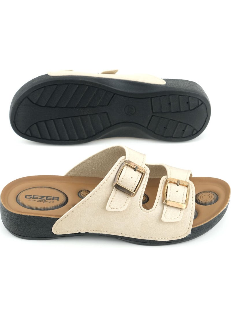 Gezer - Summer Comfortable Sole Two Buckle Adjustable Faux Leather Daily Women's Slippers - Image 1
