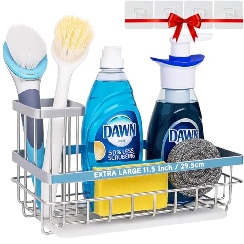 YUMUN Ultra Large Strong| Sink Organizer | Kitchen Sink Organiser | Soap Stand for Kitchen | Stainless Steel Sink Caddy | Kitchen Accessories | with Brush & | Sponge Holder | Cup & Drain Tray - Image 1