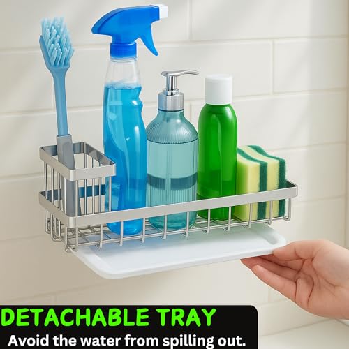 YUMUN Ultra Large Strong| Sink Organizer | Kitchen Sink Organiser | Soap Stand for Kitchen | Stainless Steel Sink Caddy | Kitchen Accessories | with Brush & | Sponge Holder | Cup & Drain Tray - Image 4