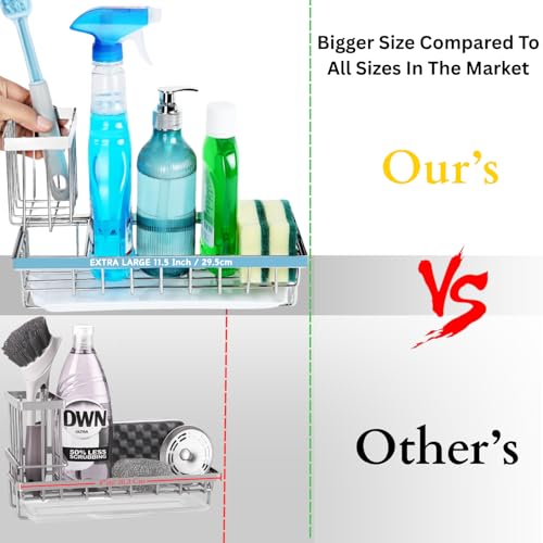 YUMUN Ultra Large Strong| Sink Organizer | Kitchen Sink Organiser | Soap Stand for Kitchen | Stainless Steel Sink Caddy | Kitchen Accessories | with Brush & | Sponge Holder | Cup & Drain Tray - Image 5