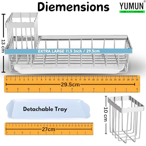 YUMUN Ultra Large Strong| Sink Organizer | Kitchen Sink Organiser | Soap Stand for Kitchen | Stainless Steel Sink Caddy | Kitchen Accessories | with Brush & | Sponge Holder | Cup & Drain Tray - Image 3