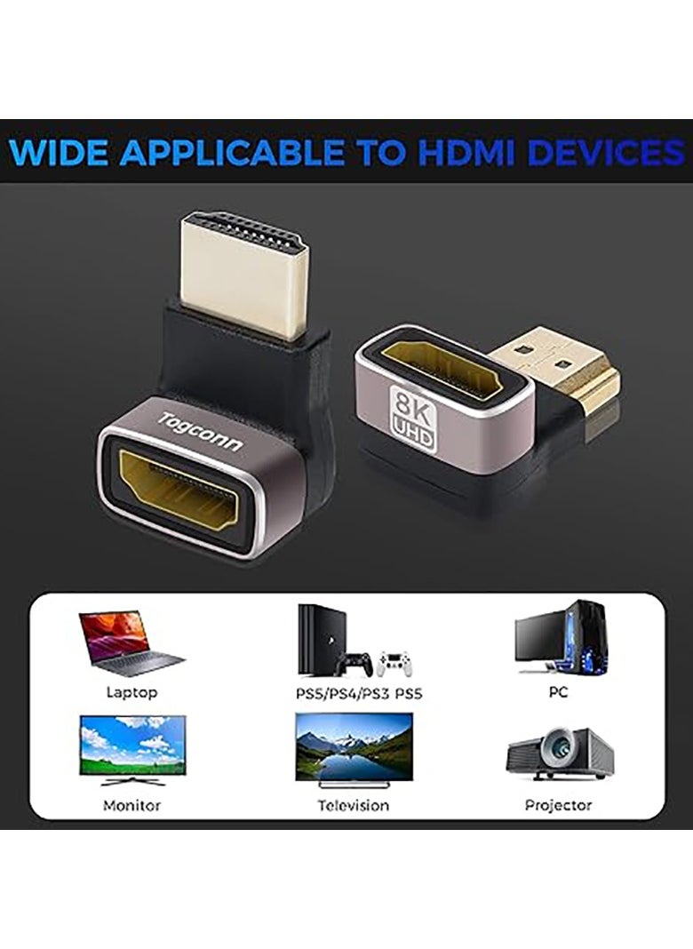 بيوينتي 8K HDMI 2.1 Adapter 90 Degree and 270 Degree Gold Plated Adapter 2 Pack, Right Angle HDMI Male to Female Connector Converter HDMI L Shape Extender, Supports 8K@60Hz，4K@120Hz，4K@60Hz，4K@30Hz  - Image 5
