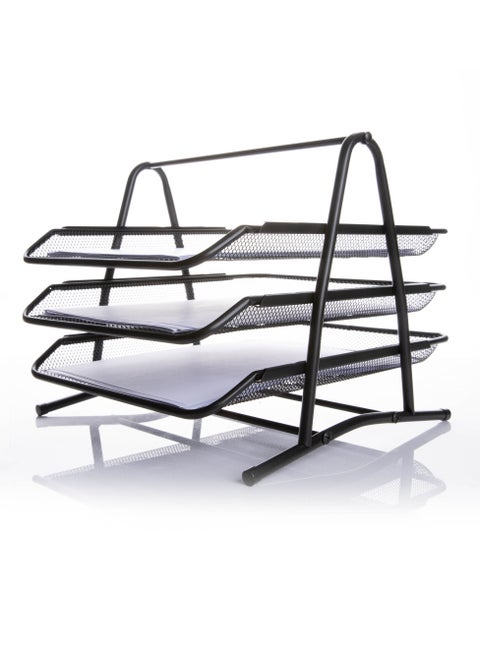 حامل ورق معدني من 3 أرفف لحمل الأدوات المكتبية أسود