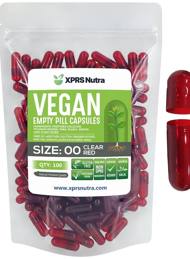XPRS Nutra Size 00 Empty Capsules - 100 Count Empty Vegan Capsules - Vegetarian Empty Pill Capsules- DIY Vegetable Capsule Filling- Veggie Pill Capsules Empty Caps (Clear Red) - Image 1