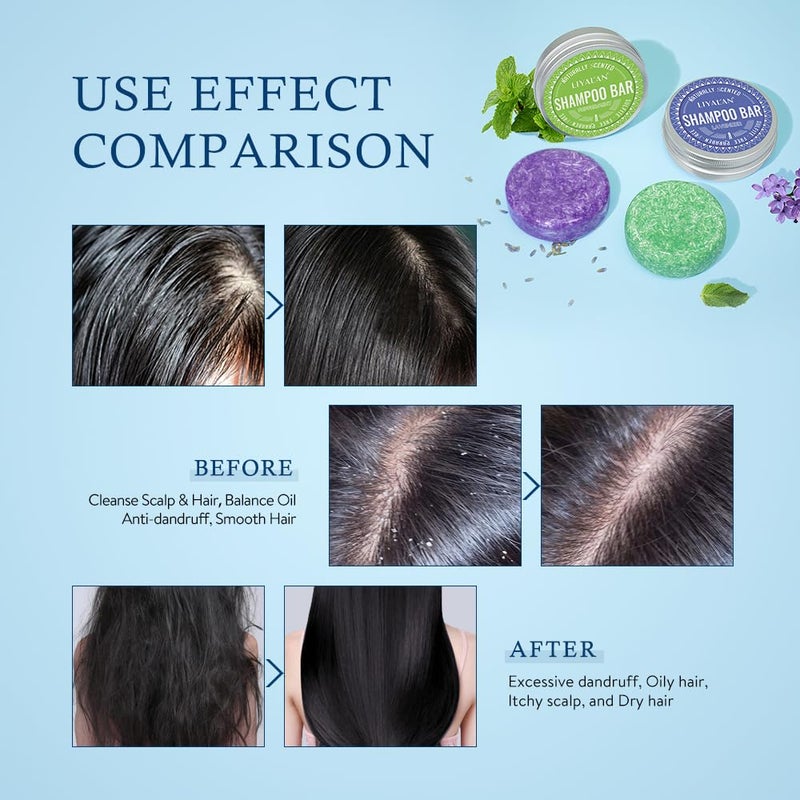 LIYALAN Lavender and Peppermint Shampoo Bar for Hair Solid Soap(2 Pack),Deep Cleansing Hair Shampoo for Fine Oily Hair - Image 5