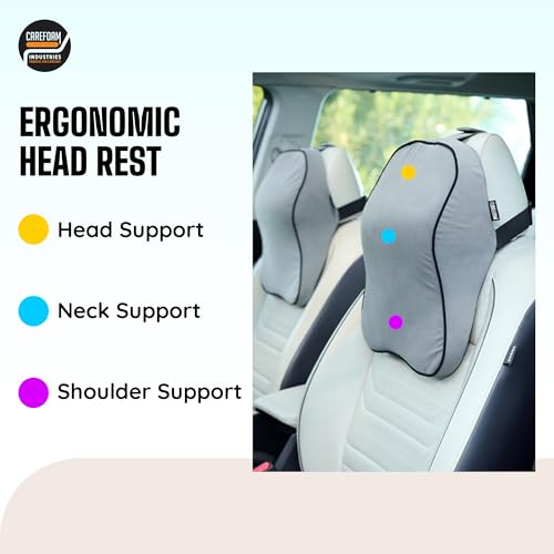 CareFoam Ultimate Memory Foam Car Neck Rest Pillow, Comfortable Rides, Superior Neck Support Cushion, Relieves Neck Pain, Grey Velvet Cover | 14 x11 x5 Inch | Large Pack of 1 - Image 2