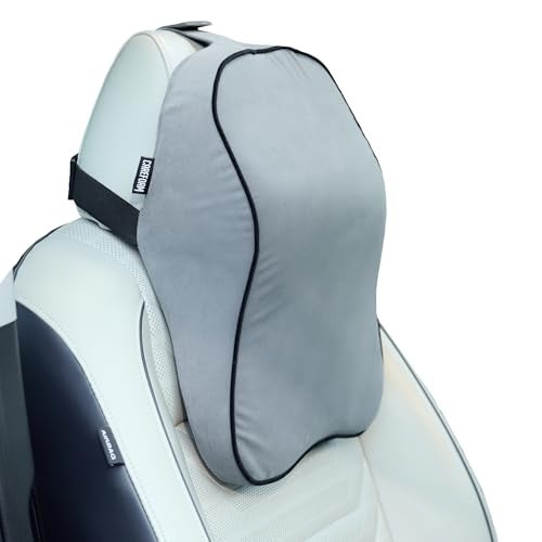 CareFoam Ultimate Memory Foam Car Neck Rest Pillow, Comfortable Rides, Superior Neck Support Cushion, Relieves Neck Pain, Grey Velvet Cover | 14 x11 x5 Inch | Large Pack of 1 - Image 1