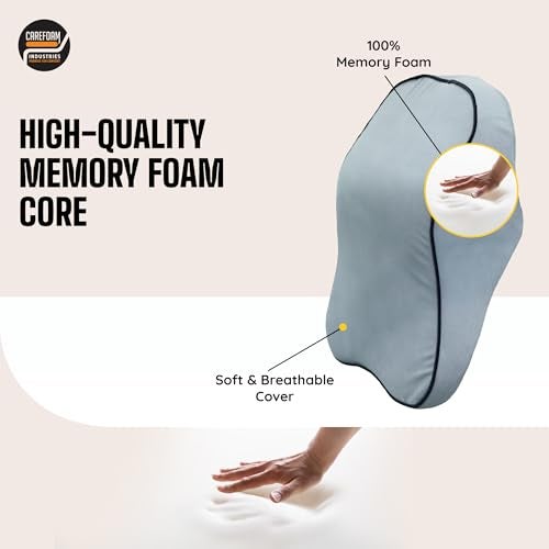 CareFoam Ultimate Memory Foam Car Neck Rest Pillow, Comfortable Rides, Superior Neck Support Cushion, Relieves Neck Pain, Grey Velvet Cover | 14 x11 x5 Inch | Large Pack of 1 - Image 4