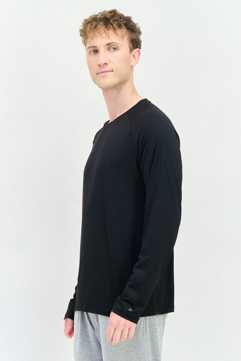 Kenneth Cole Men Crew Neck Long Sleeves Plain T-Shirt, Black - Image 3