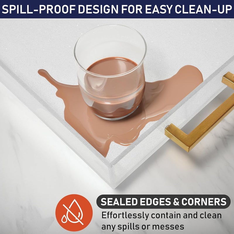Dasher Products صينية تقديم أكريليك بمقابض ذهبية 16 × 12 صينية زخرفية لطاولة القهوة مقاومة للانسكاب لخدمة الطعام والشراب متعددة الاستخدامات للاستخدام على الأريكة والمطبخ وخزانة الزينة والحفلات واضحة لامعة - Image 4