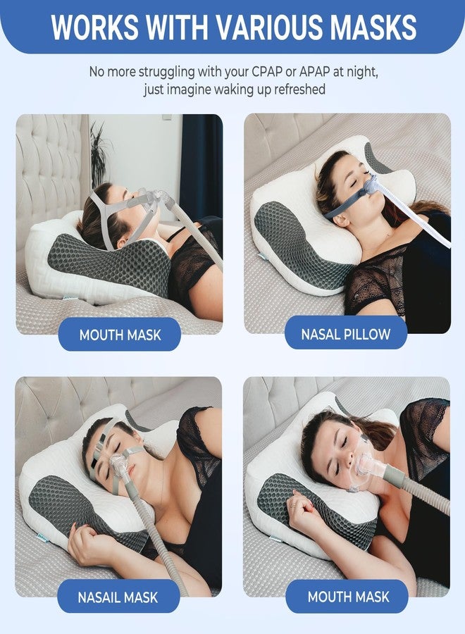 Elviros وسادة إلفيروس لدعم الرقبة بتقنية CPAP للنوم، وسادة سرير من رغوة الذاكرة قابلة للتعديل لدعم الرقبة لمستخدمي CPAP الذين يعانون من انقطاع النفس أثناء النوم، مناسبة للنائمين على الجنب والظهر - Image 2