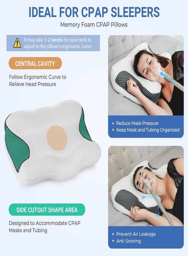 Elviros وسادة إلفيروس لدعم الرقبة بتقنية CPAP للنوم، وسادة سرير من رغوة الذاكرة قابلة للتعديل لدعم الرقبة لمستخدمي CPAP الذين يعانون من انقطاع النفس أثناء النوم، مناسبة للنائمين على الجنب والظهر - Image 5