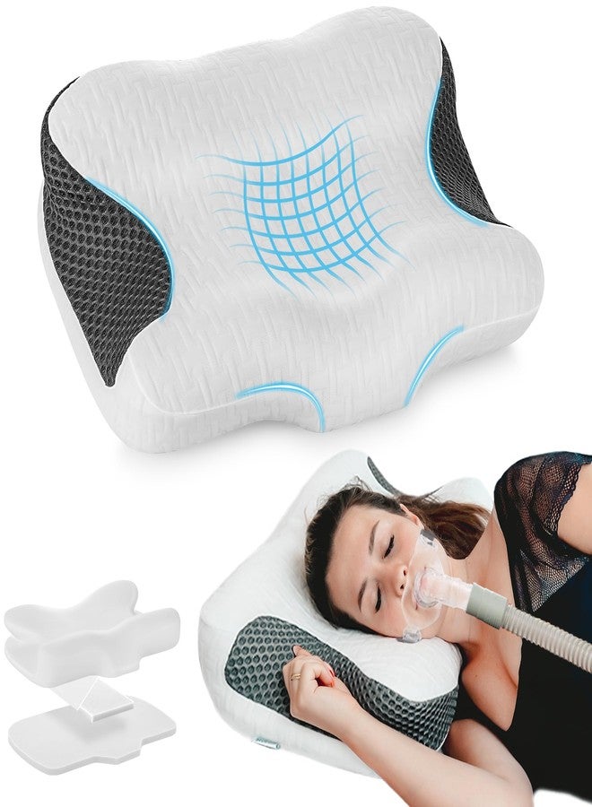 Elviros وسادة إلفيروس لدعم الرقبة بتقنية CPAP للنوم، وسادة سرير من رغوة الذاكرة قابلة للتعديل لدعم الرقبة لمستخدمي CPAP الذين يعانون من انقطاع النفس أثناء النوم، مناسبة للنائمين على الجنب والظهر - Image 1