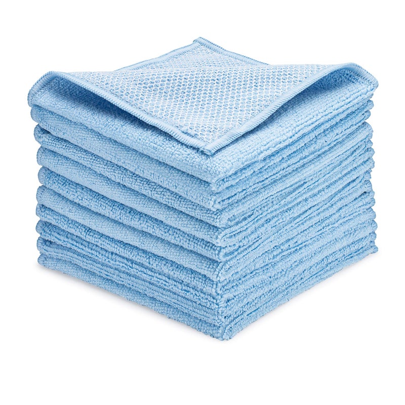 Zflow Microfiber Dish Cleaning Cloth in Blue  Dish Rags Kitchen Cleaning Cloths with Poly Scour Mesh Scrubbing Side  10 Pack 12x12