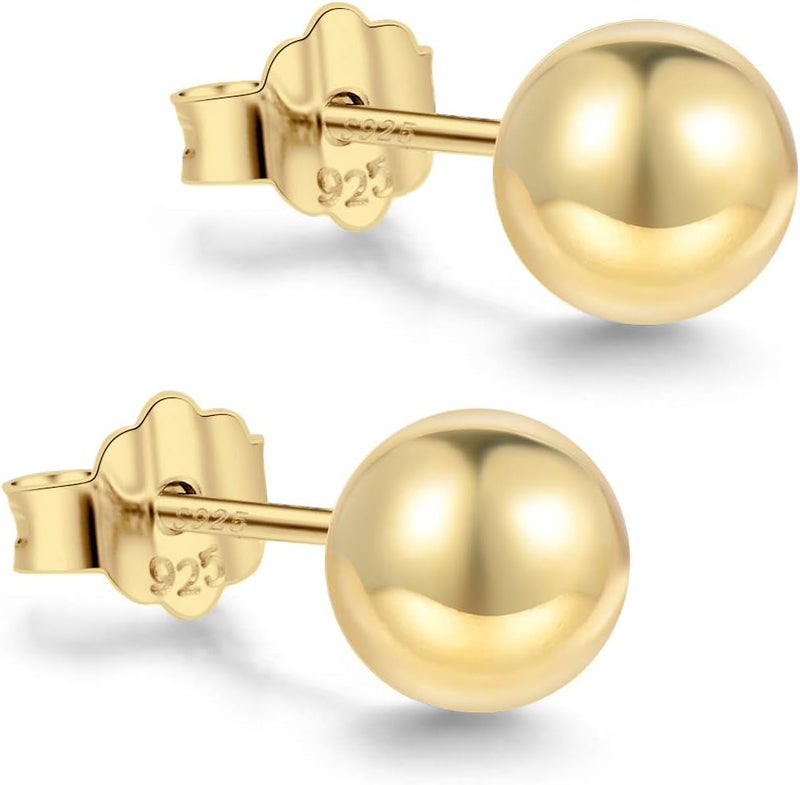 CUTEFEEL Store 18K Gold Plated Sterling Silver Ball Stud Earrings 3mm-10mm Options, Simple Polished Ball Studs Hypoallergenic Jewelry - Image 1