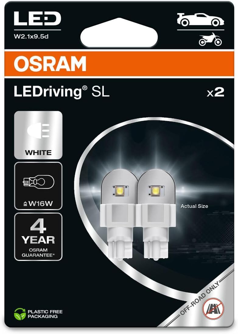أوسرام LEDriving SL، ≜ W16W، أبيض 6000K، عبوة مزدوجة (مصباحان)، تحويل LED، للاستخدام على الطرق الوعرة فقط - Image 2