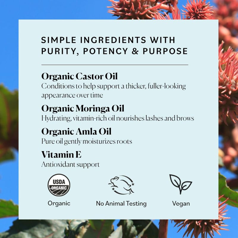 Sky Organics - Organic Lash & Brow Oil & Applicator - Eyelash Serum - Castor Oil Organic - Moringa, Amla, Vitamin E - Lashes, Eyebrows - Hair Oil - Self Care, Beauty - Gifts for Women - .4 fl oz, 12mL - Image 5