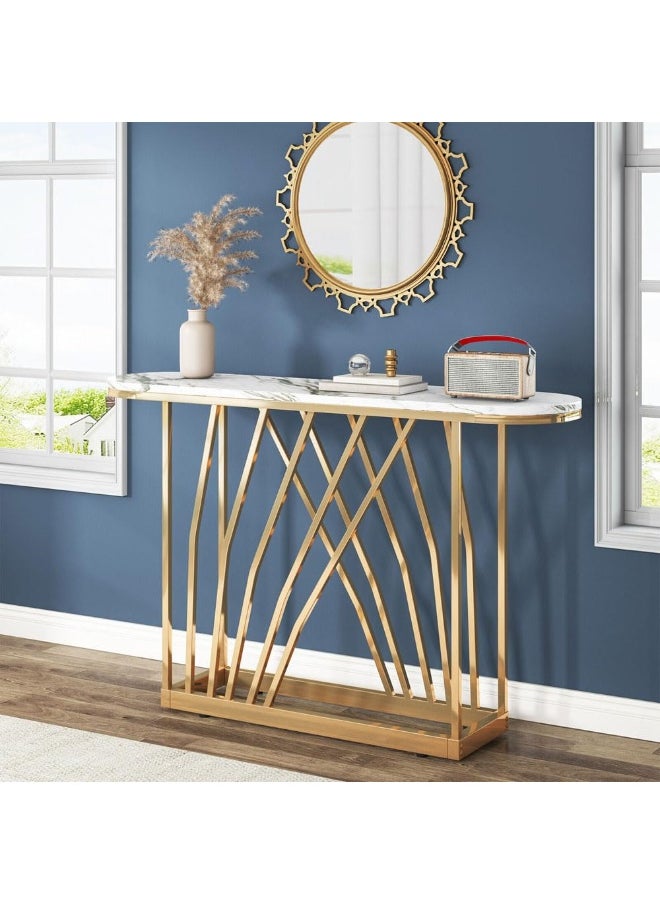 HOME TASTE Hometaste Glamourous Elegance: Contemporary Marble Oval Console Table With Gold Metal Accents – Perfect For Entryways Hallways And Living Spaces Gold 