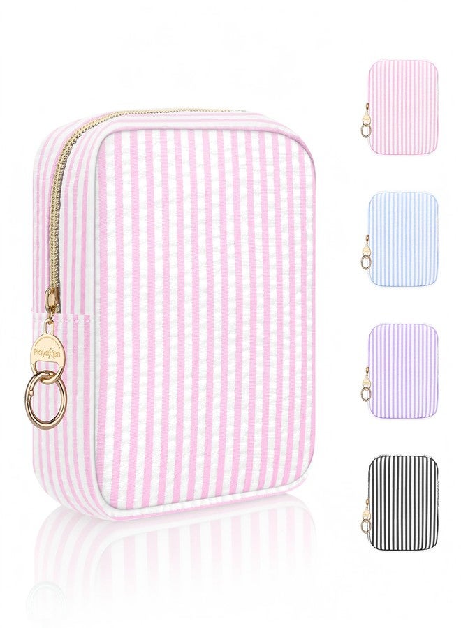 Playexen Stripes Period Bag, Small Period Pouches for Teen Girls, Quilted Sanitary Napkin Storage Bag, Compact Discreet Pad and Tampon Holder for Purse (Mini Stripes-Pink - Image 1