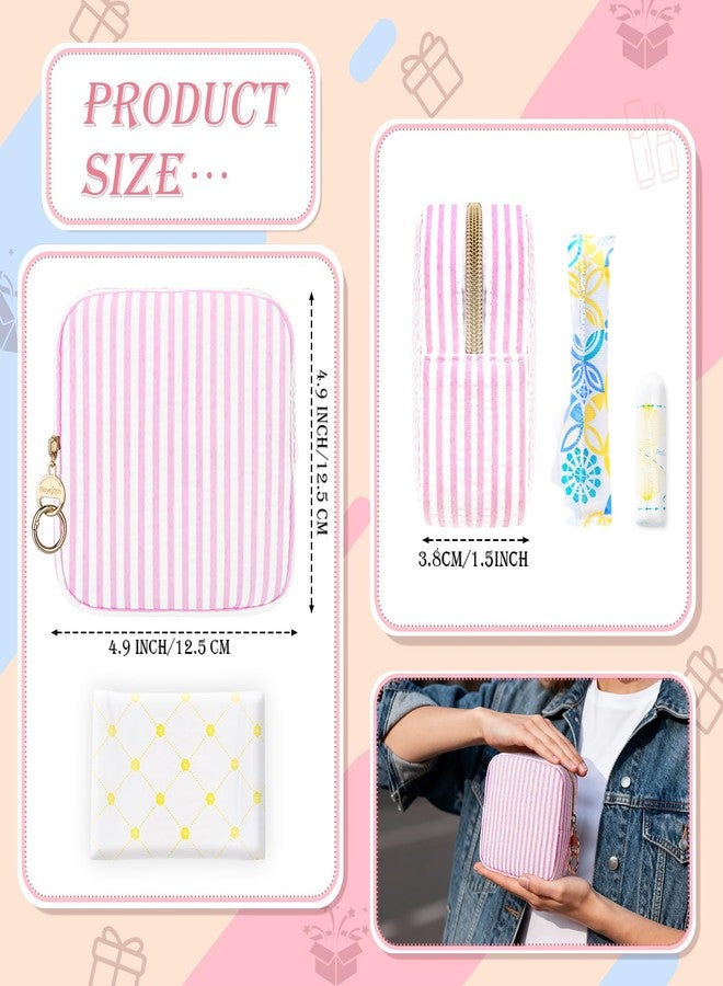 Playexen Stripes Period Bag, Small Period Pouches for Teen Girls, Quilted Sanitary Napkin Storage Bag, Compact Discreet Pad and Tampon Holder for Purse (Mini Stripes-Pink - Image 2