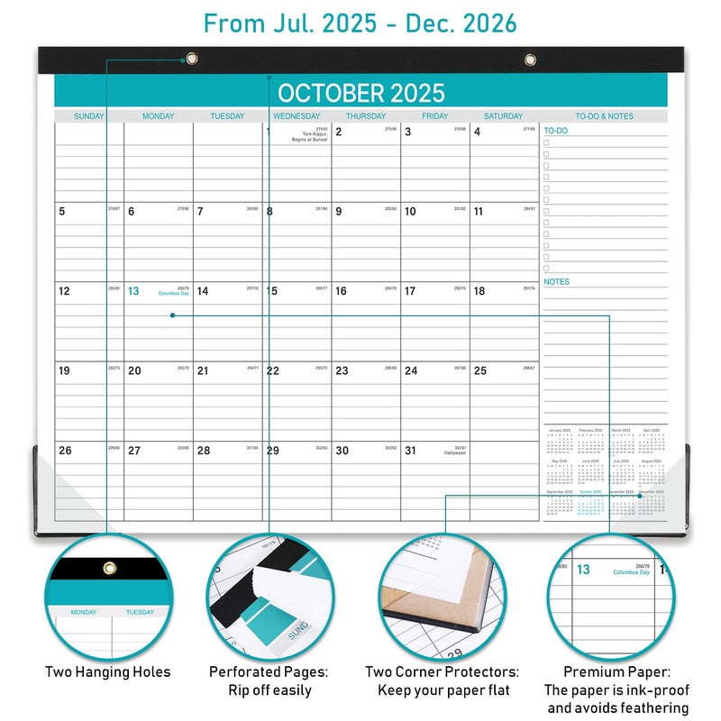 Coboll 2025-2026 Desk Calendar - July 2025 to December 2026 Calendar,18 Monthly Calendar 2025-2026 with Large Ruled Blocks for Planning, 11.5'' X 14.5'' - Image 4