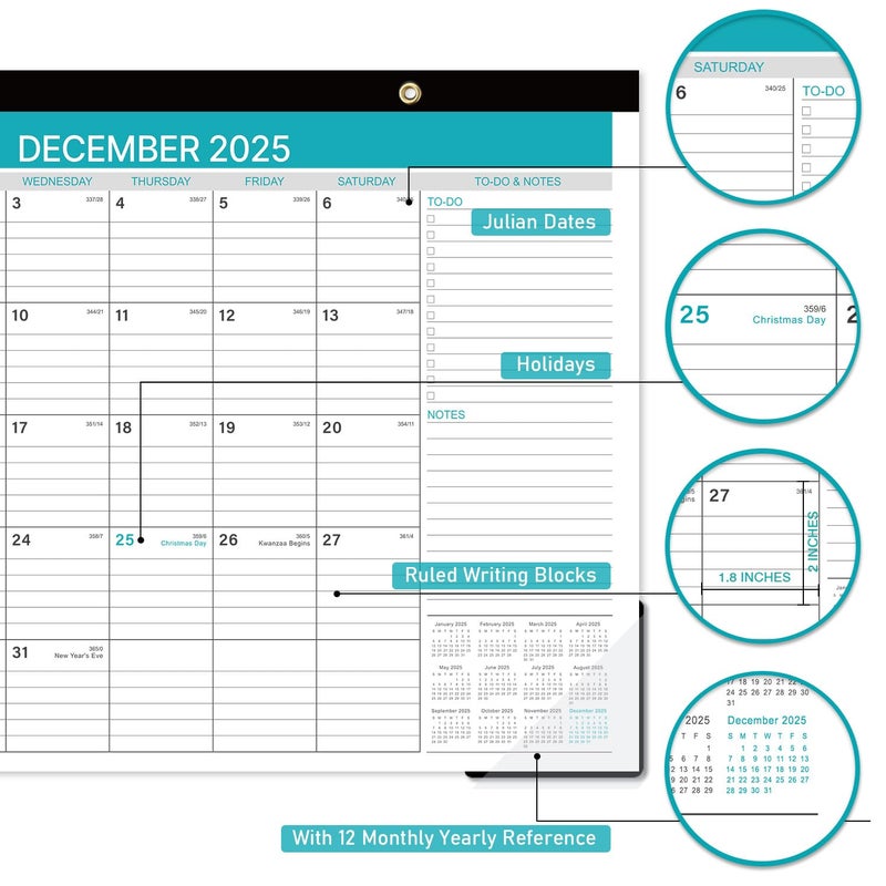 Coboll 2025-2026 Desk Calendar - July 2025 to December 2026 Calendar,18 Monthly Calendar 2025-2026 with Large Ruled Blocks for Planning, 11.5'' X 14.5'' - Image 5