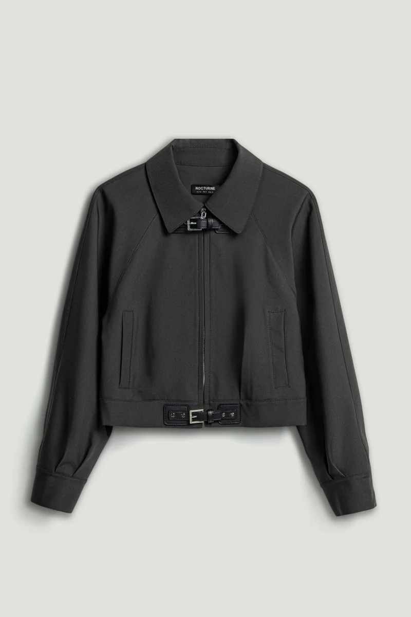 Nocturne  Buckle Detail Cropped Zip Jacket for Women | Best Price UAE