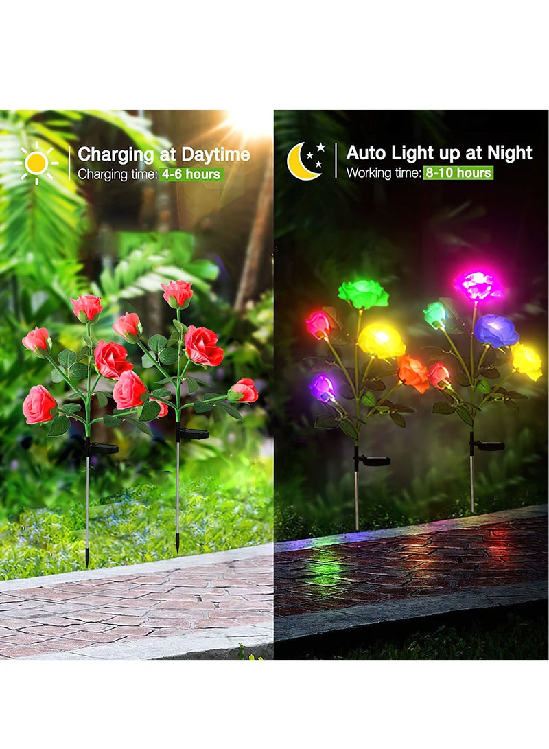 LED Solar Simulation Rose Flower, Outdoor LED Decorative Light Lamp Landscape Home Decoration Flowers for Garden/Yard/Lawn (Pink, Set of 2) - Image 3
