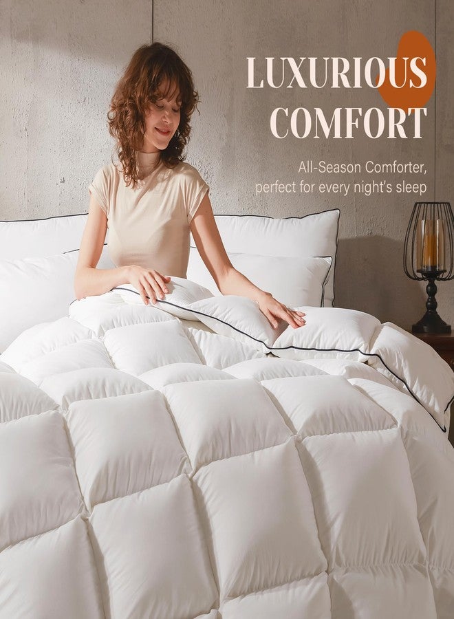 Richtry Goose Feather Down Fiber Cotton Comforter California King Size, Ultra-Soft Duvet Insert, Hotel Collection White Quilted Comforter, All Season Bedding Comforter with 8 Corner Loops, 104x96 Inch - Image 2