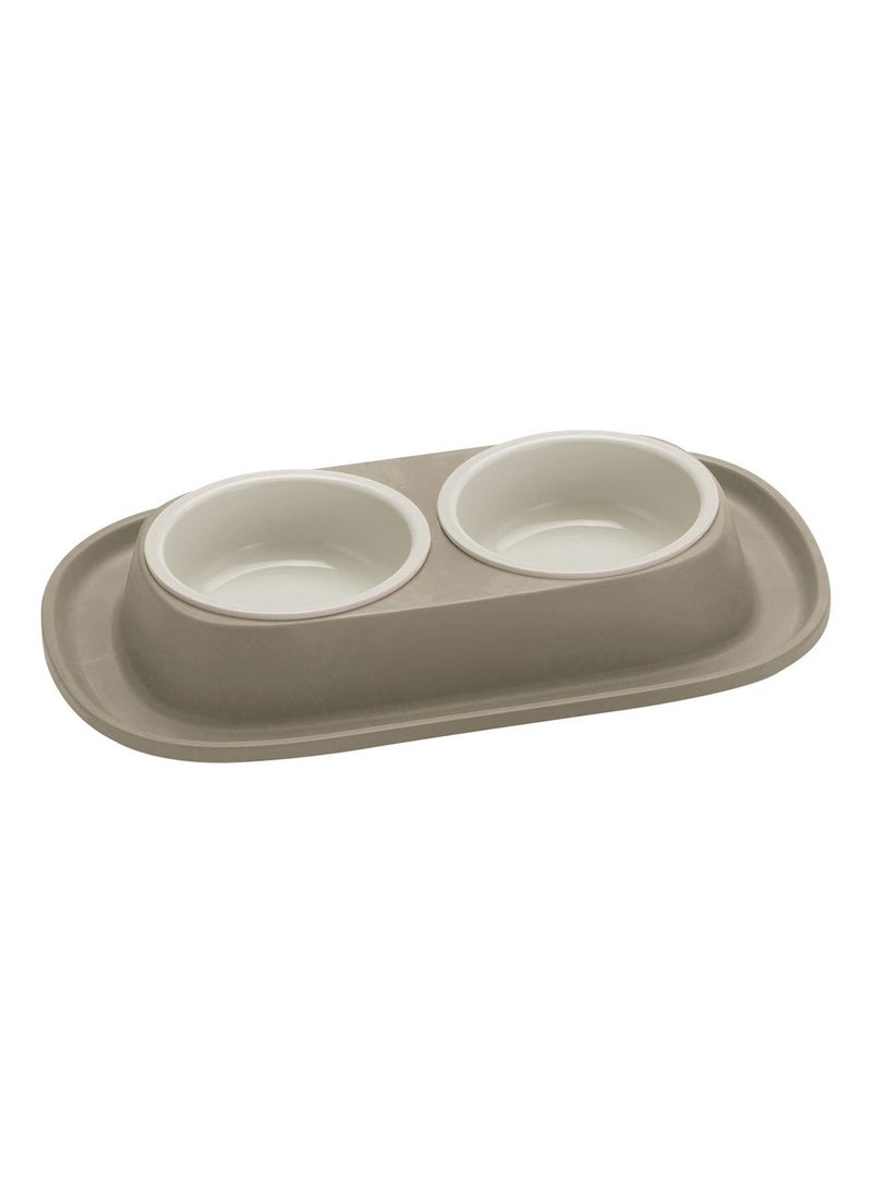 Georplast Soft Touch Double Bowl for Pets – Gray Non-Slip Dual Feeding Station with Removable 2 x 460ml Bowls | Easy-Clean Plastic Food & Water Bowl Set for Cats and Dogs