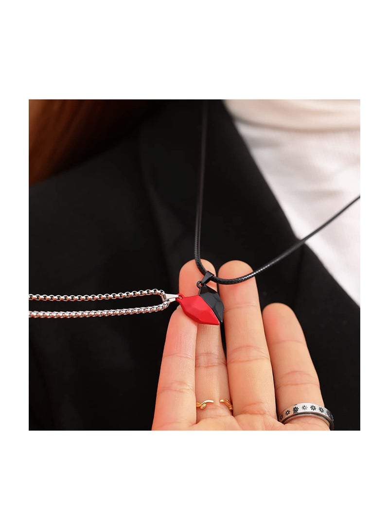 SYOSI 4 Pcs Couples Bracelets Necklace Set for Women Men Matching Bracelets Necklace Couples Magnetic Heart Necklace Bead Bracelet for Valentine's Day Natural Stone Bead Couple Jewelry  - Image 4