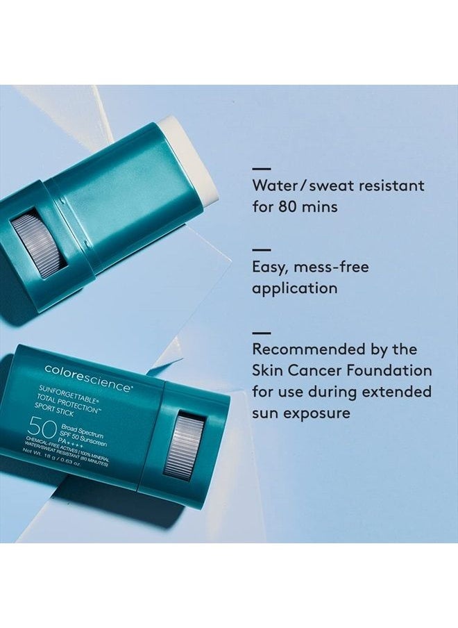 Colorescience - Sunforgettable Total Protection Sport Stick SPF 50, Mineral, Broad Spectrum, Water/Sweat Resistant, Reef Safe, Hypoallergenic, 1 ct. - Image 1