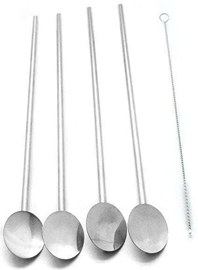 CocoStraw 4 Spoon Straws Stirrer Stainless Steel 4 Pack + Cleaning Brush Drinking Straws Metal Reuseable Drinking Mixing Cocktail Eco Friendly Green - Image 2