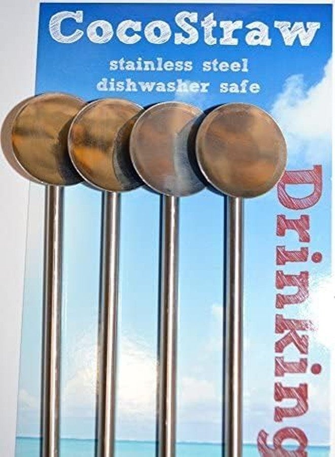 CocoStraw 4 Spoon Straws Stirrer Stainless Steel 4 Pack + Cleaning Brush Drinking Straws Metal Reuseable Drinking Mixing Cocktail Eco Friendly Green - Image 4