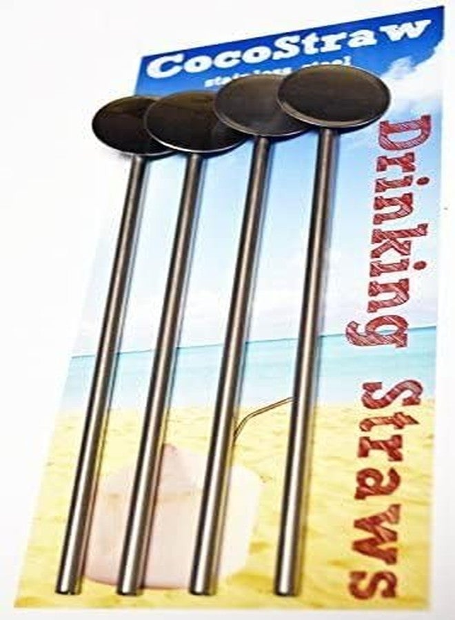 CocoStraw 4 Spoon Straws Stirrer Stainless Steel 4 Pack + Cleaning Brush Drinking Straws Metal Reuseable Drinking Mixing Cocktail Eco Friendly Green - Image 3