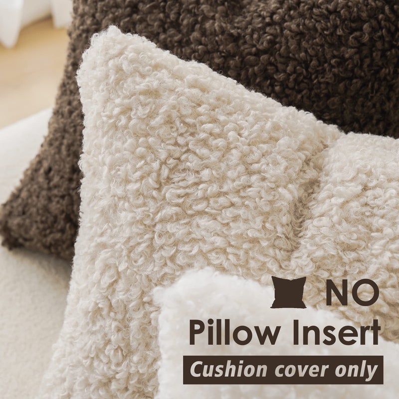 Foindtower Foindtower 2 Pieces 20x20 Inch Neutral Cream  Faux Fur Throw Pillow Cover Accent Sherpa Pillow Fuzzy Soft Pillowcases Sheepskin Decorative Fleece Cushion Case for Bed Couch Living Room  - Image 3