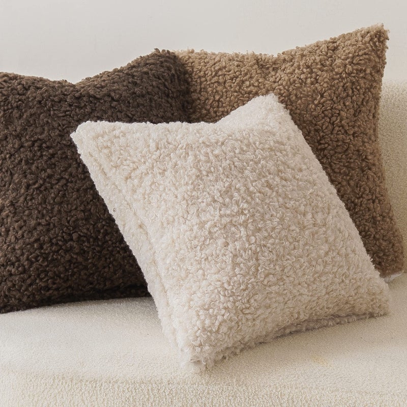 Foindtower Foindtower 2 Pieces 20x20 Inch Neutral Cream  Faux Fur Throw Pillow Cover Accent Sherpa Pillow Fuzzy Soft Pillowcases Sheepskin Decorative Fleece Cushion Case for Bed Couch Living Room  - Image 5