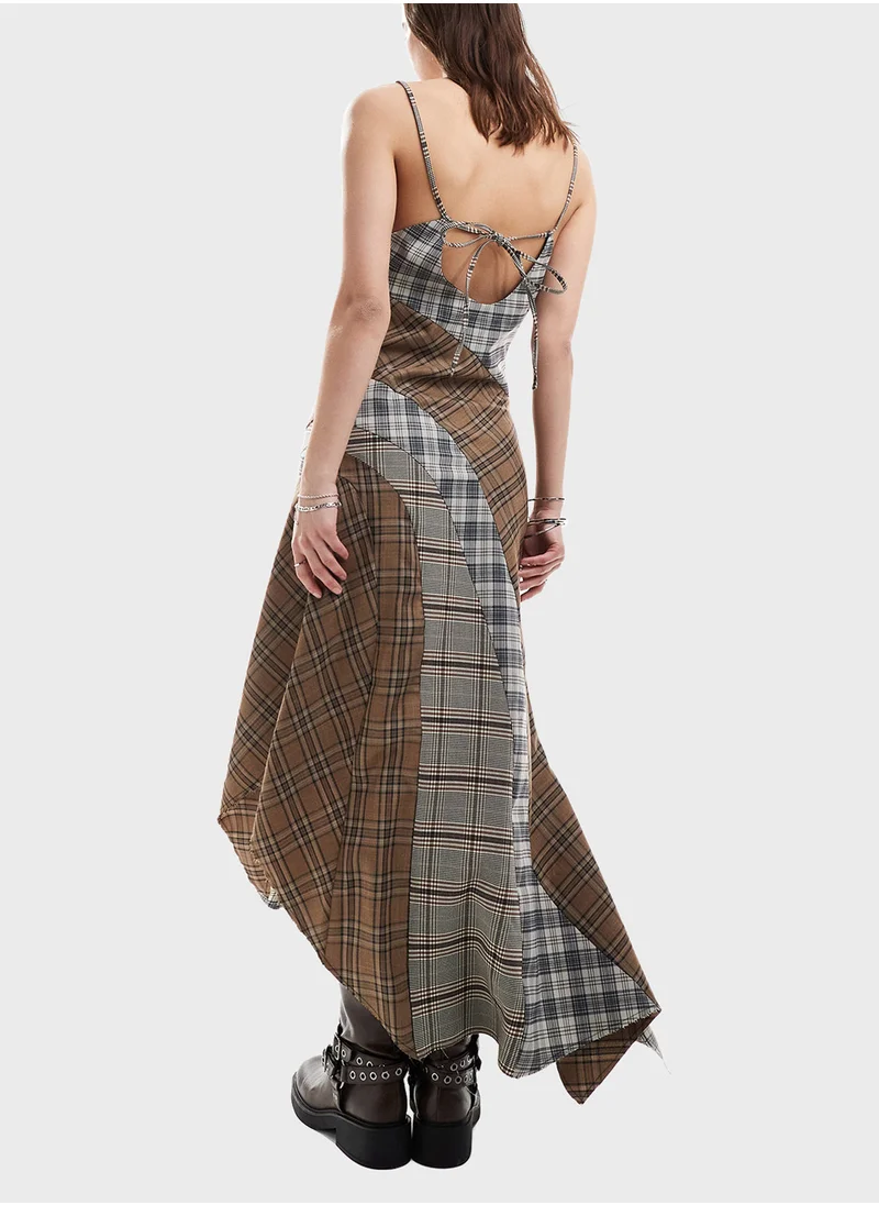 ريكلايمد فينتدج Asymmetric Checked Side Slit Dress