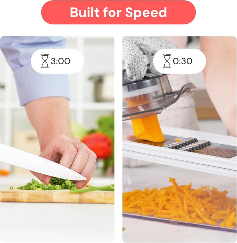 FULL STAR Mandoline Slicer for Kitchen, Fruit Cutter, Cheese Grater, Cucumber Slicer, Veggie Spiralizer, Food Cutter & Kitchen Gadgets & Gifts with Safety Glove (6 in 1, White) - Image 4