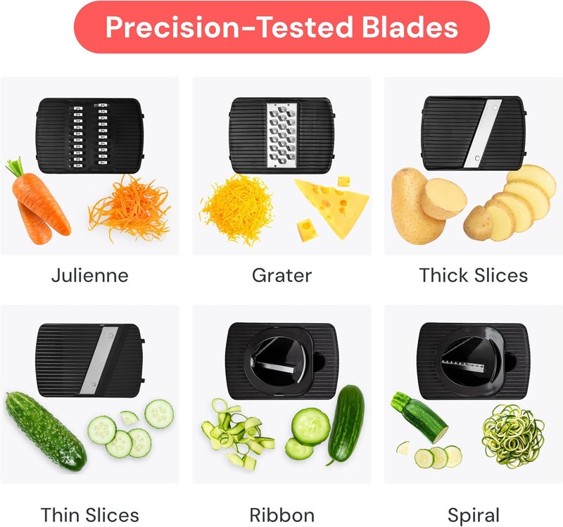 FULL STAR Mandoline Slicer for Kitchen, Fruit Cutter, Cheese Grater, Cucumber Slicer, Veggie Spiralizer, Food Cutter & Kitchen Gadgets & Gifts with Safety Glove (6 in 1, White) - Image 5