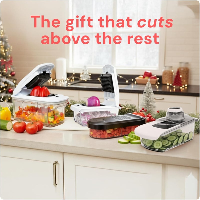 FULL STAR Mandoline Slicer for Kitchen, Fruit Cutter, Cheese Grater, Cucumber Slicer, Veggie Spiralizer, Food Cutter & Kitchen Gadgets & Gifts with Safety Glove (6 in 1, White) - Image 3